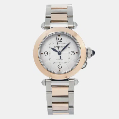 Pre-owned Cartier White 18k Yellow Gold Stainless Steel Pasha W2pa0008 Women's Wristwatch 35mm