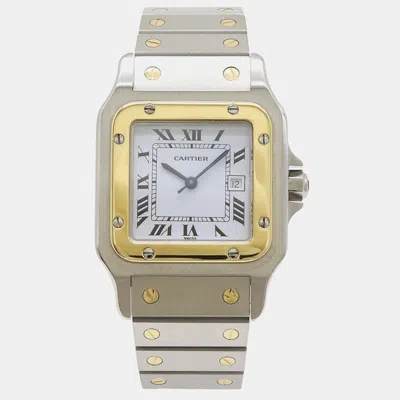 Pre-owned Cartier White 18k Yellow Gold Stainless Steel Santos Galbee W20011c4 Quartz Men's Wristwatch 29 Mm