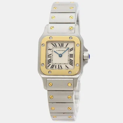 Pre-owned Cartier White 18k Yellow Gold Stainless Steel Santos W20012c4 Automatic Women's Wristwatch 23.5 Mm