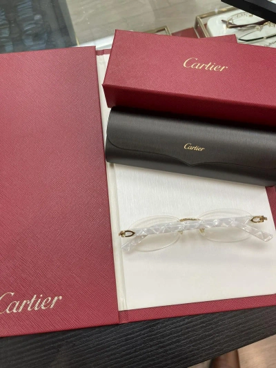 Pre-owned Cartier White Acetate Glasses Rimless C Decor White In Gold
