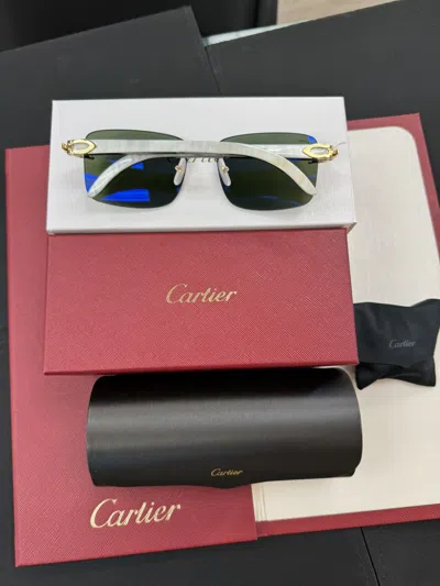 Pre-owned Cartier White Buffalo Horn Sunglasses C Decor White Buffs In Gold