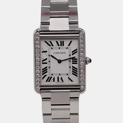 Pre-owned Cartier White Customised 0.75ct Diamond Stainless Steel Tank Solo Quartz Women's Wristwatch 27 Mm