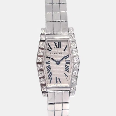 Pre-owned Cartier White Diamond 18k White Gold Lanieres 2560 Quartz Women's Wristwatch 18 Mm