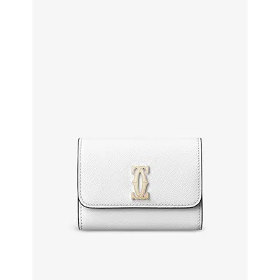 Cartier White Double C De Mini Grained-leather Wallet