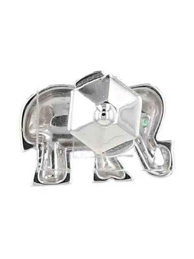 Pre-owned Cartier White Gold And Emerald Elephant Brooch In Silver