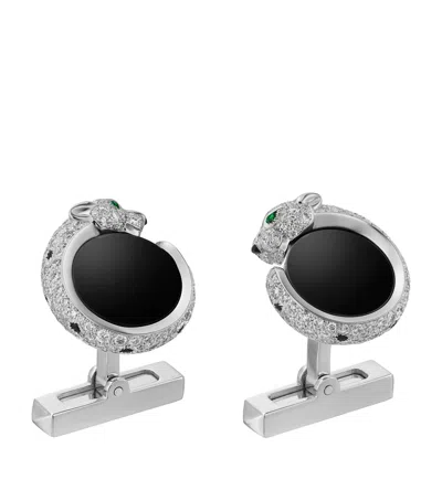 Cartier White Gold, Diamond And Emerald Panthère De  Cufflinks In Metallic