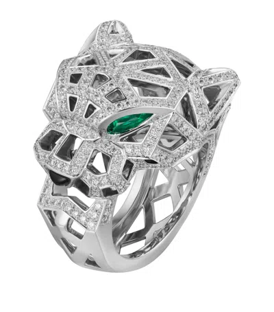 Cartier White Gold, Diamond And Emerald Panthère De  Ring In Metallic