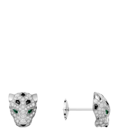 Cartier White Gold, Diamond, Emerald And Onyx Panthère De  Earrings