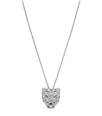 Cartier White Gold, Diamond, Emerald And Onyx Panthère De  Necklace In Metallic