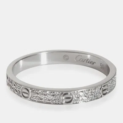 Pre-owned Cartier White Gold Love Wedding Pave Small Diamond Band Eu 51