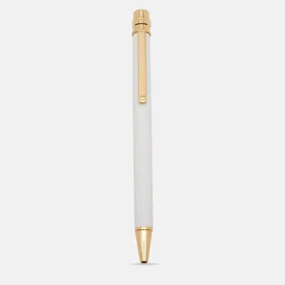 Pre-owned Cartier White Lacquer Gold Tone Ballpoint Pen
