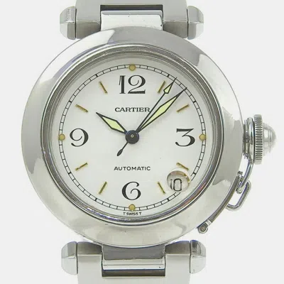 Pre-owned Cartier White Stainless Steel Pasha C W31015m7 Automatic Men's Wristwatch 35 Mm