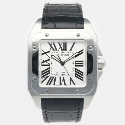 Pre-owned Cartier White Stainless Steel Santos 100 2656 Automatic Men's Wristwatch 39 Mm