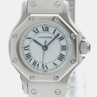 Pre-owned Cartier White Stainless Steel Santos Octagon Automatic Women's Wristwatch 24 Mm