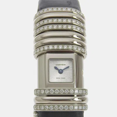 Pre-owned Cartier White Titanium Ceramic Diamond And 18k White Gold Declaration Wt000450 Women's Wristwatch 20 Mm