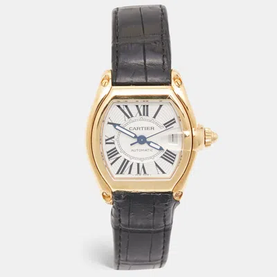 Pre-owned Cartier White Yellow Gold Roadster Automatic Men's Wristwatch In Silver