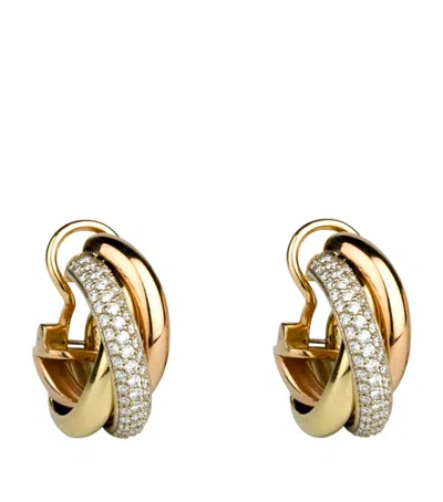 Cartier White, Yellow, Rose Gold And Diamond Trinity Hoop Earrings