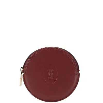 Pre-owned Cartier Wine Red Leather Coin Purse/coin Case ()