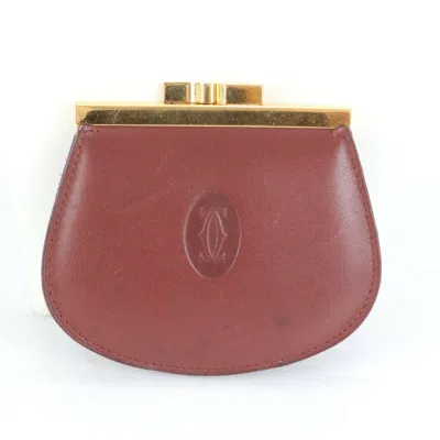 Pre-owned Cartier Wine Red Leather Coin Purse/coin Case () In Burgundy