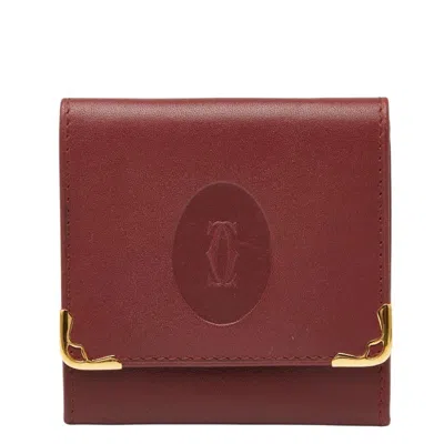 Pre-owned Cartier Wine Red Leather Coin Purse/coin Case () In Burgundy