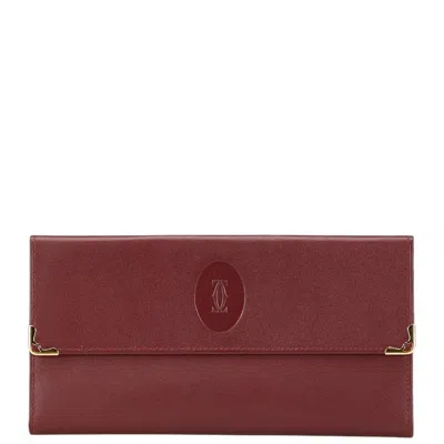 Pre-owned Cartier Wine Red Leather Long Wallet (tri-fold) ()