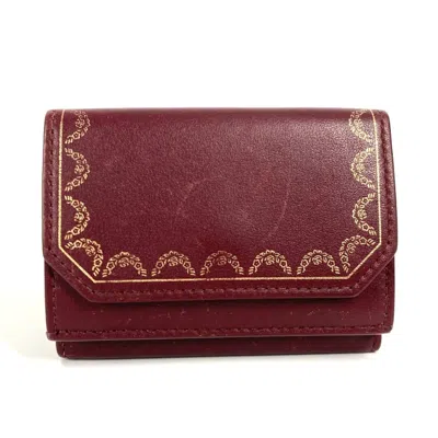 Pre-owned Cartier Wine Red Leather Wallet (tri-fold) () In Burgundy