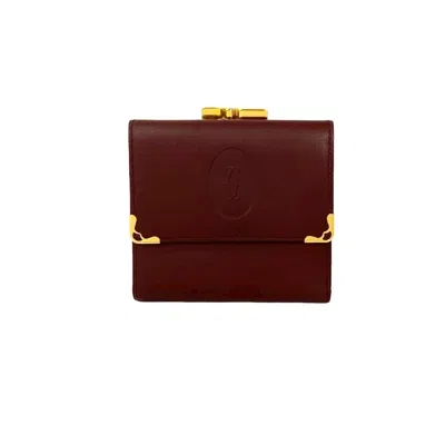 Pre-owned Cartier Wine Red Leather Wallet (tri-fold) () In Burgundy
