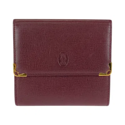 Pre-owned Cartier Wine Red Leather Wallet (tri-fold) () In Burgundy