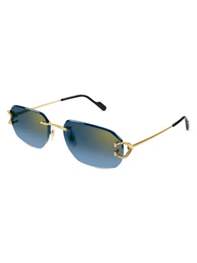 Cartier Women's C Decor 58mm 24k-gold-plated Metal Rimless Pilot Sunglasses In Gold Blue Gradient
