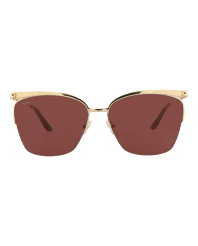 Pre-owned Cartier Women's  Squareframe Metal Sunglasses In Gold Gold Red (ct0124s/30003123/003)