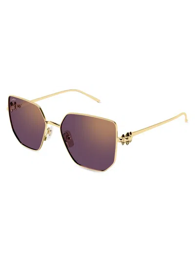 Cartier Women's Clash De  56mm 24k-gold-plated Geometric Sunglasses In Purple