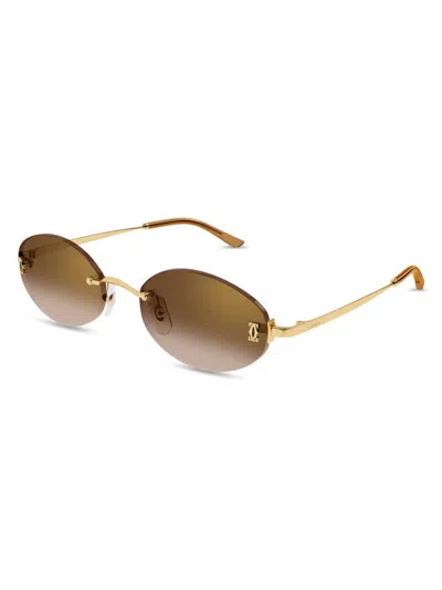 Cartier 55mm Rimless Oval Polarized Sunglasses In Gold