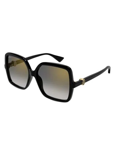 Cartier Women's Double C 58mm Square Sunglasses In Black
