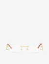 Cartier Womens Gold Ct0092o Rectangular-frame Rimless Metal Optical Glasses In Gold