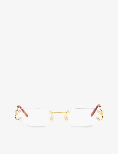 Cartier Womens Gold Ct0092o Rectangular-frame Rimless Metal Optical Glasses