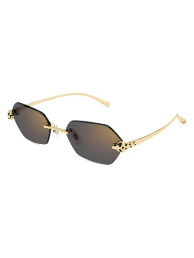 Cartier Women's Panthère Classic 55mm 24k-gold-plated Geometric Sunglasses In Gray