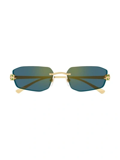 Cartier Women's Panthère Classic 56mm 24k-gold-plated Metal Rimless Geometric Sunglasses In Gold Blue