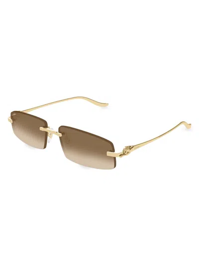 Cartier Panther Rimless Rectangle Metal Sunglasses In Multi