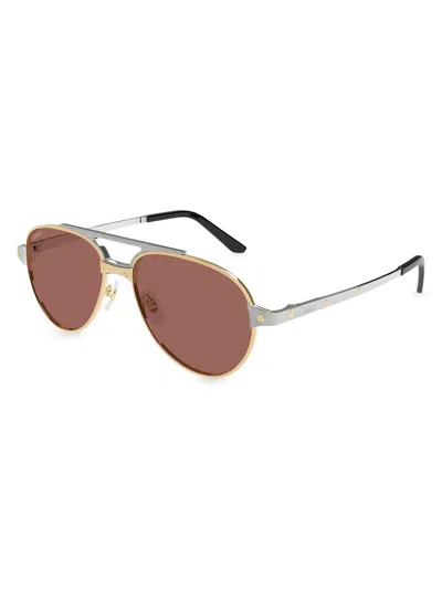 Cartier Women's Santos Evolution 59mm Pilot Sunglasses In Silver