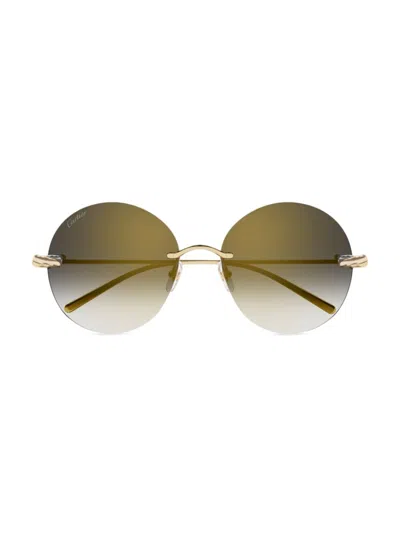 Cartier Women's Trinity 60mm 24k Gold, Rose Gold, & Platinum-plated Metal Rimless Round Sunglasses In Metallic