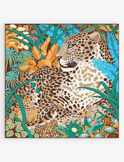 Cartier Womens Beige Panther In The Jungle Graphic-print Silk-twill Scarf