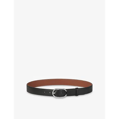 Cartier Womens Capital C De  Reversible Leather Belt In Black And Caramel
