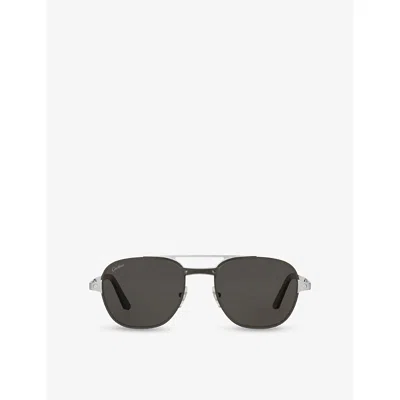 Cartier Womens Ct0477s Pilot-frame Metal Sunglasses Black