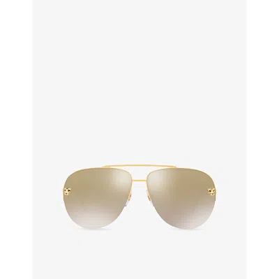 Cartier Ct0065s Aviator-frame Metal Sunglasses In Blue
