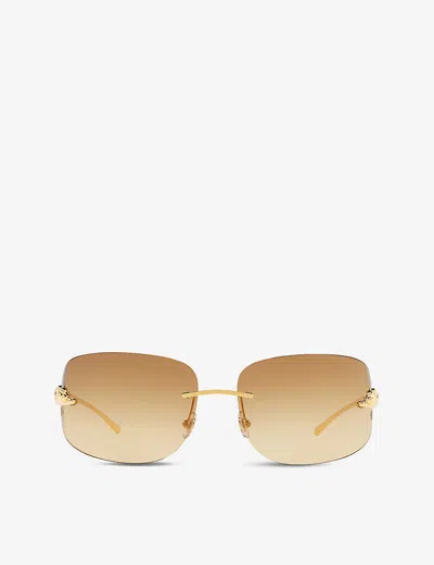 Cartier Womens Brown Ct0062s 72 Rectangle-frame Metal Sunglasses