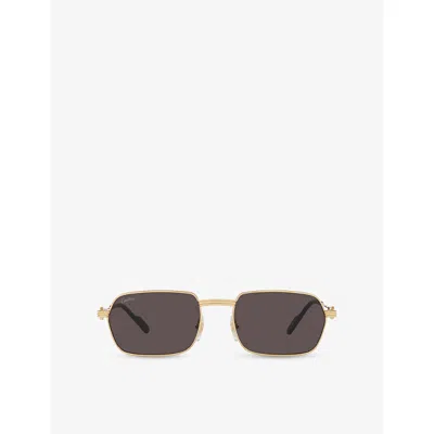 Cartier Womens Gold Ct0468s Rectangular-frame Metal Sunglasses