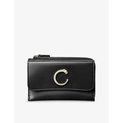 Cartier Womens  Panthère C Zip Leather Card Holder In Black