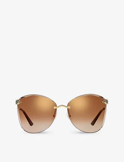 Cartier Womens Ct0398s-002 Panthère De  Round-frame Metal Sunglasses