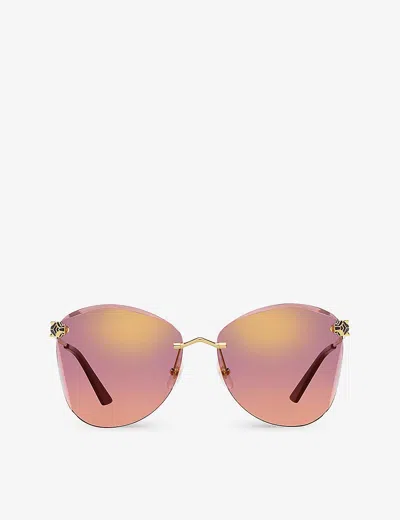 Cartier Womens Ct0398s-003 Panthère De  Round-frame Metal Sunglasses