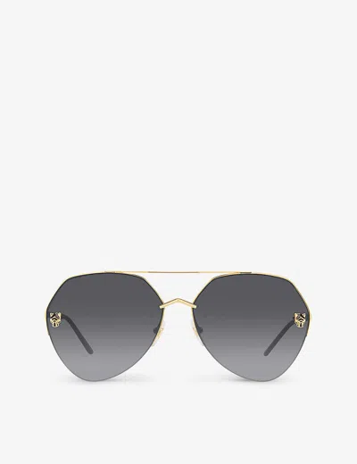 Cartier Womens Gold 6l001602 Ct0355s Round-frame Metal Sunglasses